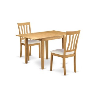 HomeStock 3-Piece Natural Brown Oak Finish Solid Wood Top Dining Table Set - 1 of 4