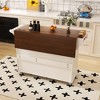 Okak Kitchen Cart with Foldable Tabletop and Drop Leaf, Kitchen Island with Wheels, Countertop Organizer for Kitchen, Dining Room, White+Walnut - 3 of 4