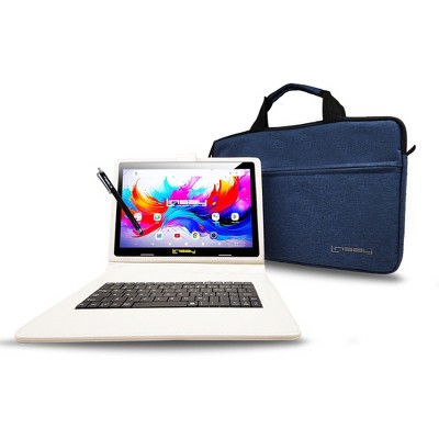 LINSAY® 10.1" Octa Core  256GB STORAGE Android 15 BUNDLE with WHITE UNIQUE ORACLE KEYBOARD CASE and TABLET BRIEFCASE