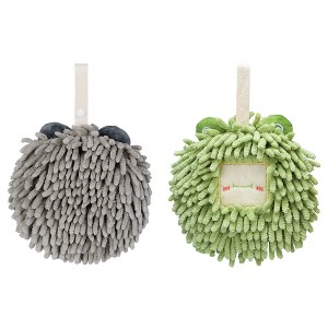 REGALWOVEN Bathroom Cute Decorative Absorbent Soft Chenille Hanging Hand Towel 7" x 7" 2 Pcs - 1 of 4