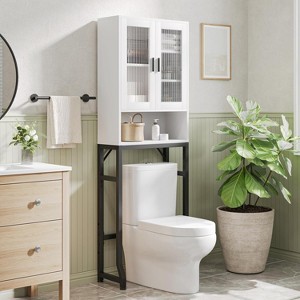 Storage cabinet above the bathroom, bathroom manager with tempered glass door, thick metal bracket and MDF wood, independent space saving, white - 1 of 4