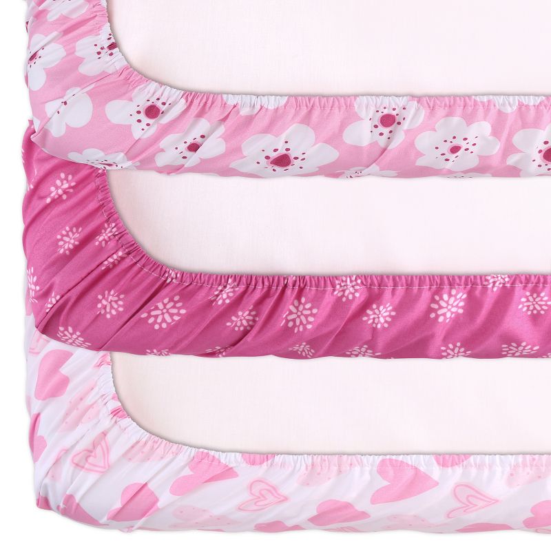 The Peanutshell Mini Crib Sheet Set for Girls - 3 Pack - Multiuse for Pack n Play, Playard, Playpen, Mini Crib - Mod Floral, 3 of 10