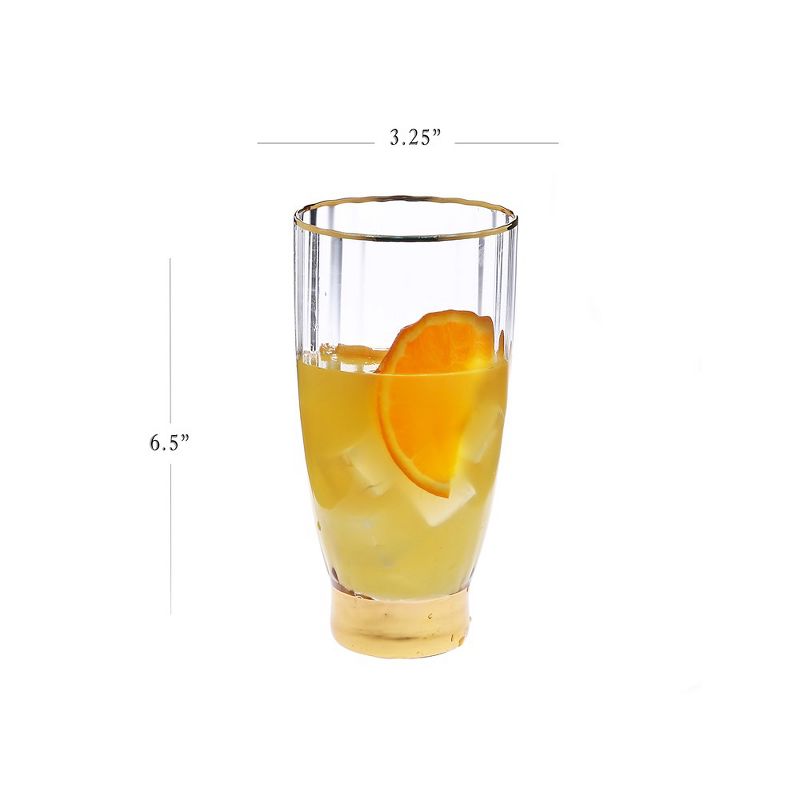 Classic Touch Set of 6 Straight Textured Water Tumblers with Gold Base and Rim -4"D, 4 of 5