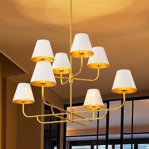 Rennnsan Lissane 41" W 8 -Light Dimmable Mid-Century Tiered Chandelier in Black & White & Brown - 1 of 4