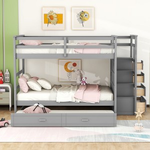 Whisen Modern Design Bunk Bed with Trundle and Staircase - 1 of 4