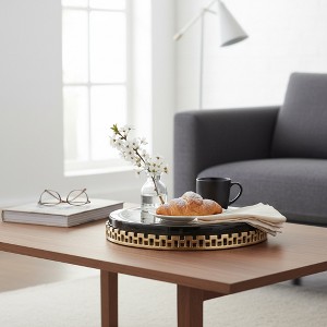 Decorative Round Glass Tray with Edge Design for House Decor - Modern Home Decor Accents for Jewelry, Bed, or Trinket Dish - 16", Gold - 1 of 4