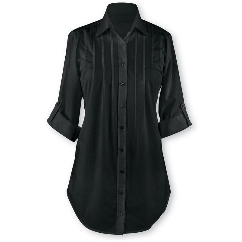 Collections Etc Pintuck and Pleated Button Front Tunic Top with Roll-Tab Sleeves, Great for Everyday Wear, 3 of 4