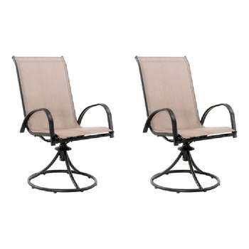 Four Seasons Courtyard Sunny Isles Outdoor Patio Swivel Rocker Chair with Sling Fabric and Powder Coated Steel Frame, Brown (2 Pack)