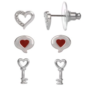 FAO Schwarz Heart & Key Trio Stud Earring Set - 1 of 3