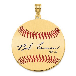 Black Bow Jewelry 14K Gold Plated Bob Lemon Signature LG Enamel Baseball Pendant - 1 of 4