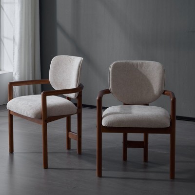 Set of 2 Upholstered Dining Arm Chairs with Fabric Seat and Rubber Wood Frame,Nature Wood and Foam Filled Modern Accent Seating-The Pop Home