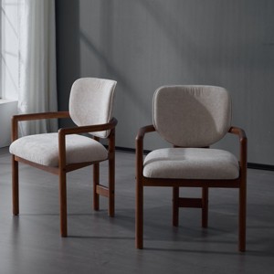 Set of 2 Upholstered Dining Arm Chairs with Fabric Seat and Rubber Wood Frame,Nature Wood and Foam Filled Modern Accent Seating-The Pop Home - 1 of 4