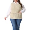 Women's Plus Size Knitted Crew Neck Sleeveless Casual Sweater Vest with Pocket - Agnes Orinda - 2 of 4
