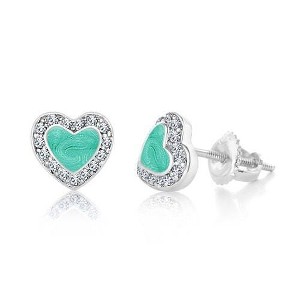 Chanteur Hypoallergenic Kids Jewelry Accessories Heart Enamel CZ White Gold Palladium Plating Stud Earrings Surgical Titanium Posts - 1 of 1