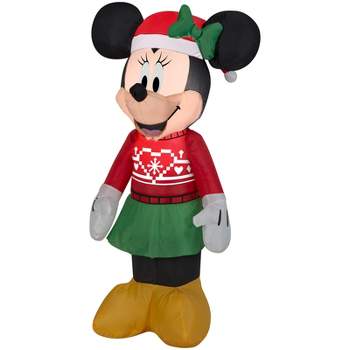 Disney Christmas Airblown Inflatable Minnie in Ugly Sweater Disney, 3.5 ft Tall, Red