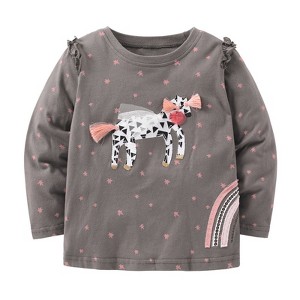 MyKids-USA Baby Girl Cartoon Unicorn Patches Pattern Cotton Shirt - 1 of 2