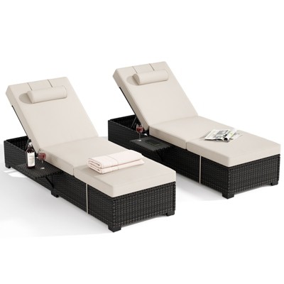 Outdoor Chaise Lounge Chairs Set of 2,  5 Position Adjustable Back Pool Sunbathing Recliner