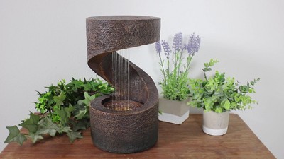 Brown Polyresin Spiral Tabletop Water Fountain with LED Light