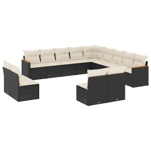 vidaXL 13 Piece Patio Sofa Set with Cushions Black Poly Rattan - Black and Cream Without Table - 1 of 4