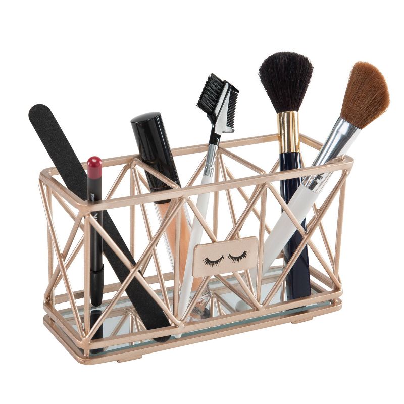 Three Compartment Cosmetic Brush and Pencil Organizer Rose Gold - Home Details, 3 of 5