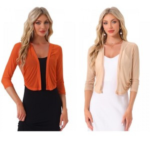 INSPIRE CHIC Women's 3/4 Sleeve Open Front Mesh Sheer Chiffon Bolero Shrug 2 Packs - 1 of 4
