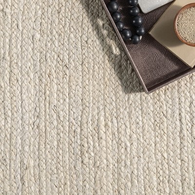 Handmade Off-White Braided Jute Rectangular Area Rug