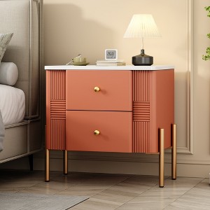 Whisen Modern Minimalist Nightstand with 2 Storage Drawer, Golden Metal Handles and Legs, Unique Textured Design - 1 of 4