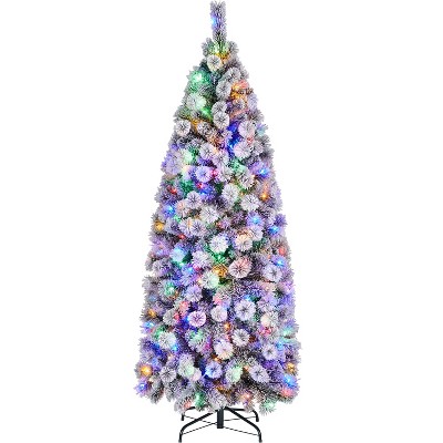 Yaheetech 6Ft/7.5Ft Pre-lit Snow Flocked Christmas Tree with Colorful LED Lights