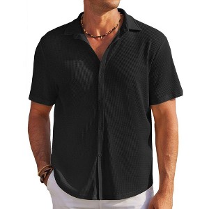COOFANDY Men's Casual Shirts Short Sleeve Waffle Knit Button Down Shirt Wrinkle Free Summer Beach Tops - 1 of 4