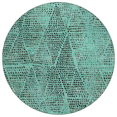 Teal Blue And Charcoal Geometric Washable Indoor Outdoor Area Rug