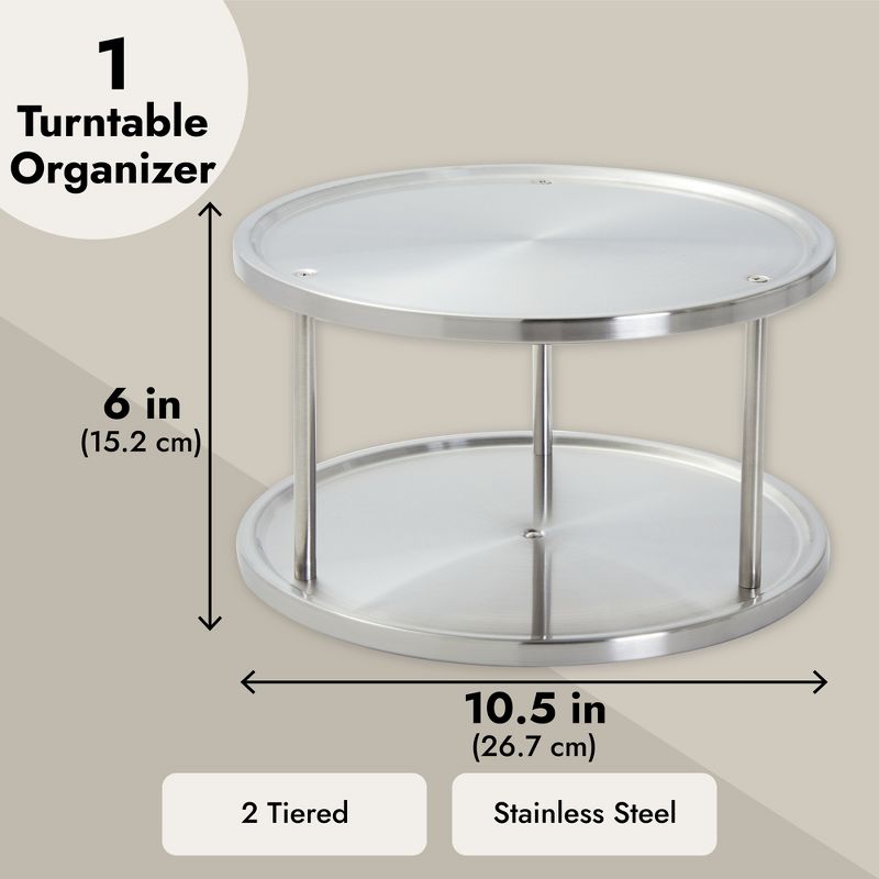 Juvale Lazy Susan Organizer for Cabinet, 2 Tier Spice Rack, Kitchen Supplies, Stainless Steel, 10.5 In, 5 of 10