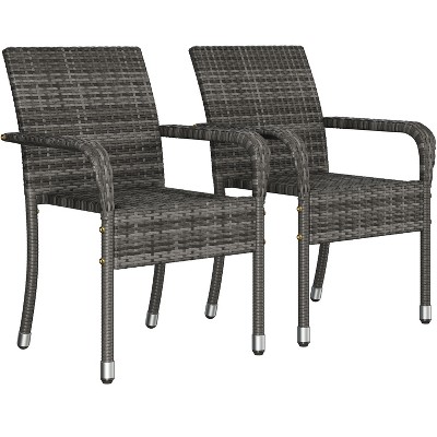 Yaheetech Set of 2 PE Outdoor Rattan Chair with Armrests for Garden, Backyard