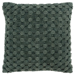 20"x20" Oversize Solid Textured Poly Filled Square Throw Pillow Green - Rizzy Home: Cotton Woven, Indoor Use, Removable Cover - 1 of 4