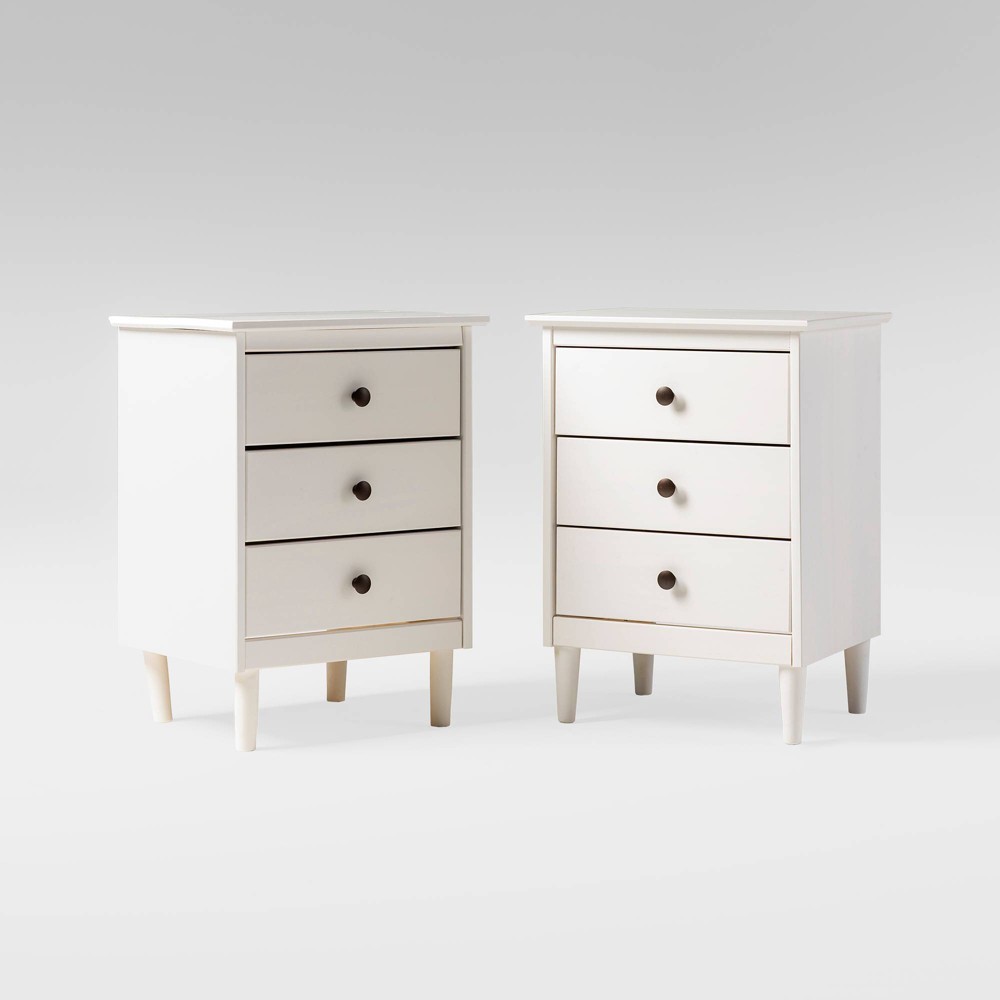 Photos - Storage Сabinet Set of 2 Stiva Classic Mid-Century Modern 3 Drawer Nightstands White - Sar