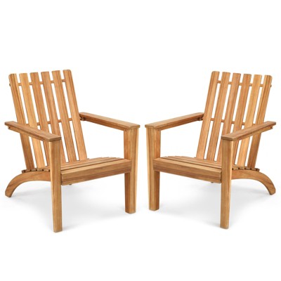 Tangkula 2PCS Wooden Adirondack Chair W/Ergonomic Design Outdoor Lounge Armchair Acacia Wood chair for Yard&Patio