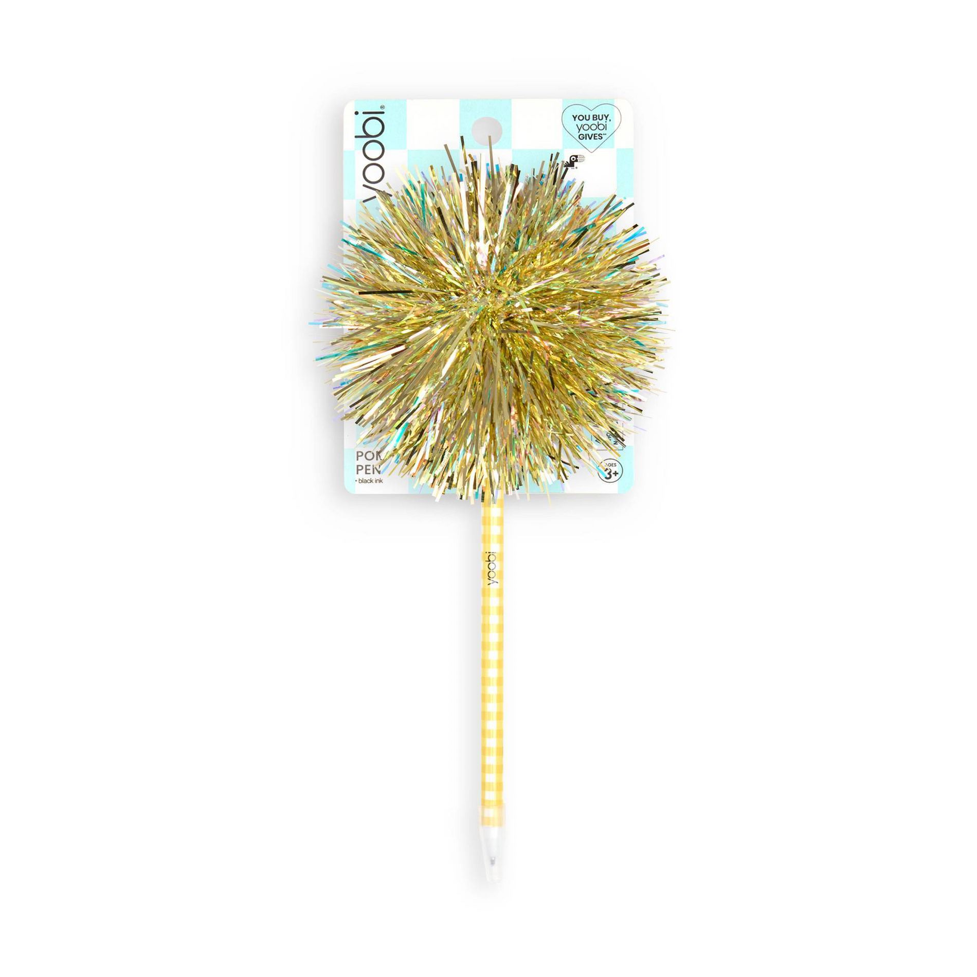 Yoobi Easter Pom Pom Pen Yellow Gingham Tinsel 1.0mm Black Ink Easter Basket Gift