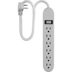 Cordinate 6 Outlet Grounded Power Strip with 3' Braided Cord White/Gray