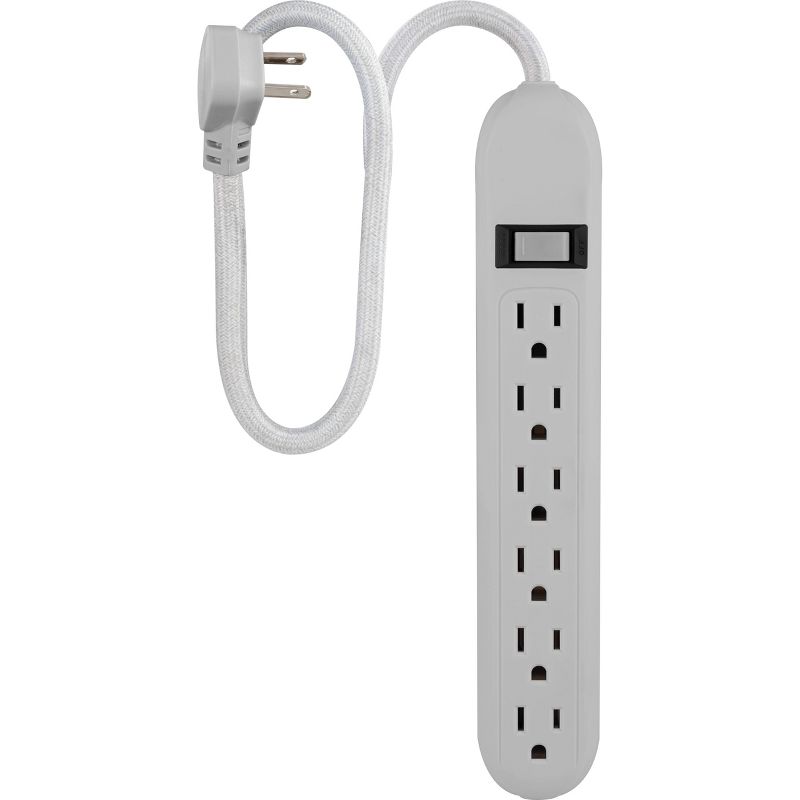 Cordinate 6 Outlet Grounded Power Strip with 3&#39; Braided Cord White/Gray, 1 of 8