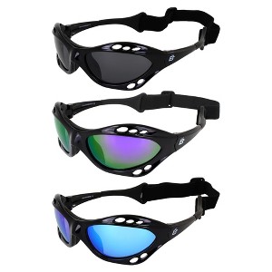 3 Pairs of Birdz Eyewear Seahawk Safety Goggles with Smoke, Purple, Green Mirror Lenses - 1 of 4