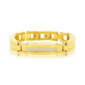 Metallo Stainless Steel Micro Pave CZ ID Link Bracelet - Gold Plated - Gold - 8.5 Inch - 1 of 4
