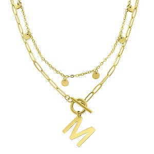 Adornia Tarnish Resistant 14k Gold Plated Confetti And Paperclip Layered Initial Toggle Necklace - 1 of 3