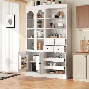 Freestanding Buffet with Hutch with 4 Drawers, Door Shelves and Pull-out Trays for Kitchen Storage or Dining Room Setup - 1 of 4