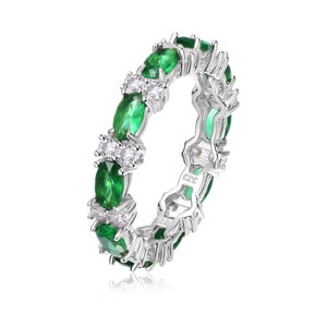 Guili Luxe Sterling Silver White Gold-Plated Chunky Eternity Band with Emerald & Cubic Zirconia for Timeless Beauty. Green or Blue, Sizes 6-8. - 1 of 3