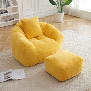 Oversized Faux Fur Bean Bag Chair with Footstool, Filled with Foam Large Shell Shaped Sofa for Adults and Kids-Baofuwish - 1 of 4