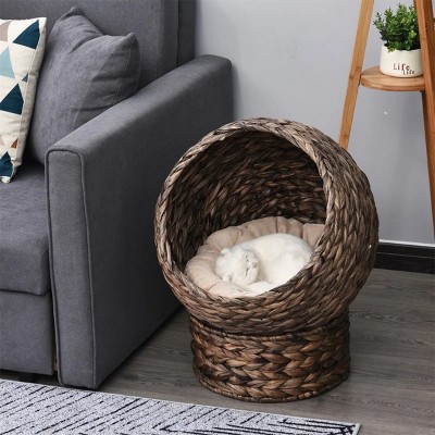 FURNIinspire Pet Crates And Houses Cat Bed with Cushions, Cat Basket Bed, High Cat House, Comfy Kitty Basket House, Gray, 16.5"*19.75"*23.5"