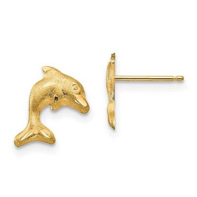 Black Bow Jewelry Kids Satin and Diamond-Cut Dolphin Post Earrings in 14k Yellow Gold