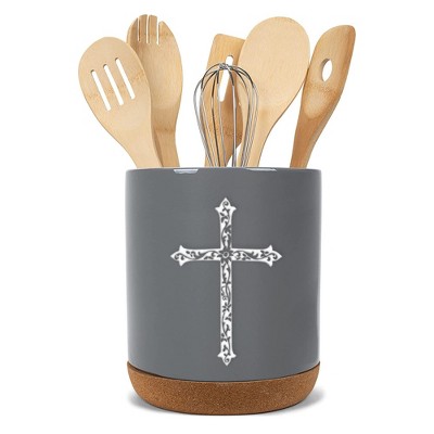 Elanze Designs Cross Grey X-Large Cork Bottom Kitchen Utensil Holder