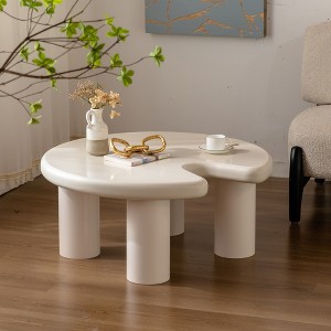 Vynxaria Circular Beige Cream Coffee Table Set - Easy Assembly & Versatile Design - 1 of 4