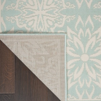 Elegant Ivory/Green Floral Synthetic 5'3" x 7'3" Easy-Care Rug
