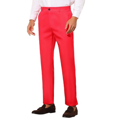 Lars Amadeus Men's Slim Fit Flat Front Solid Color Skinny Business Dress  Pants Red 38